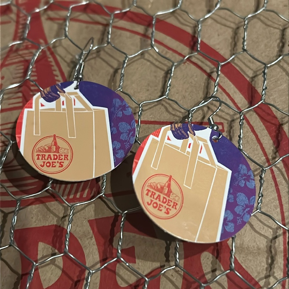 Trader Joe’s earrings circle paper bag recycled gift card